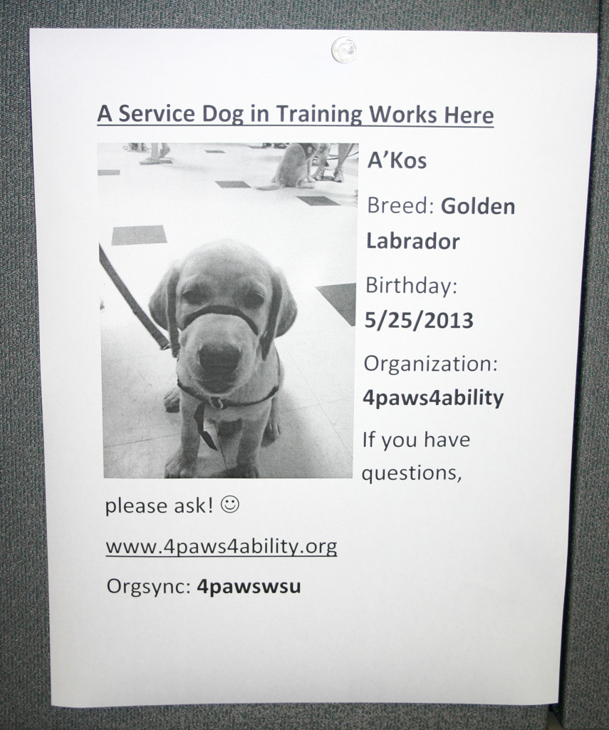 Service Dog in the Archives sign, Sept. 2013