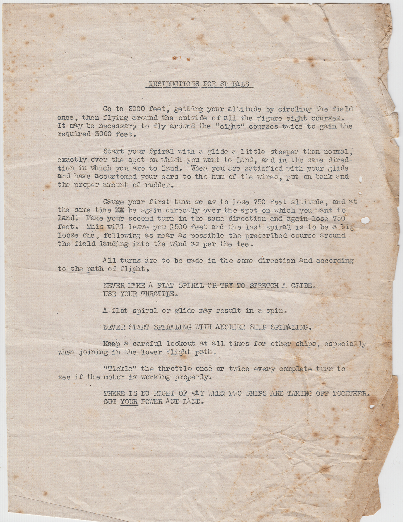 Instructions for Spirals, 1917 (MS-218, Box 1, Folder 10)