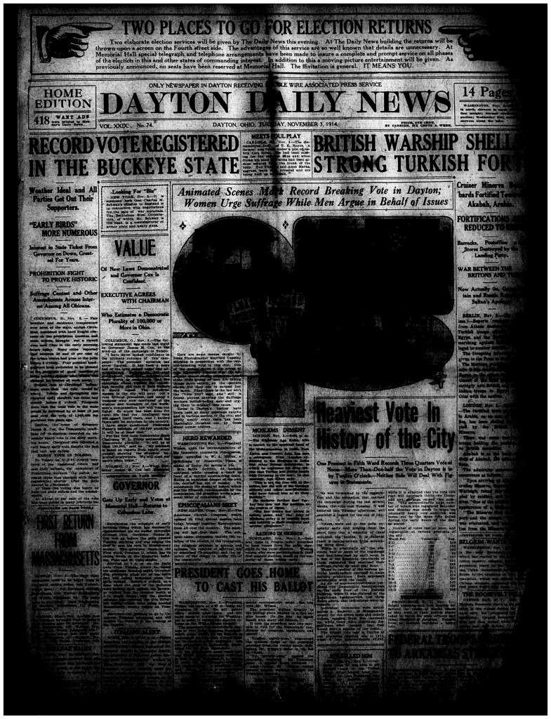 Dayton Daily News, Nov. 3, 1914, page 1 (cropped)