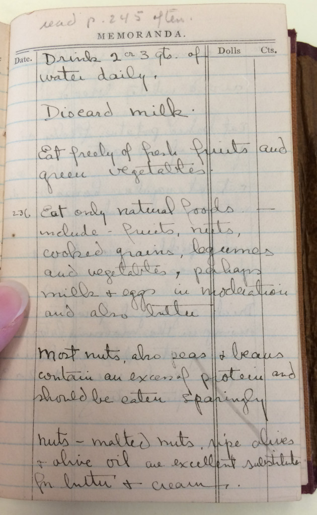 Katharine Kennedy's dietary notes, from 1917 diary, MS-146, Box 10, File 1
