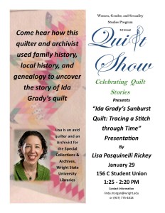 "Tracing a Stitch through Time" with Lisa Rickey, Jan. 29, at 1:25 (click to enlarge)