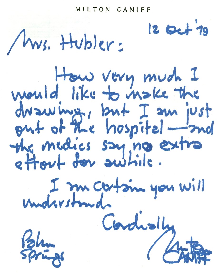 Mr. Caniff’s note to Mrs. Hubler, MS-188