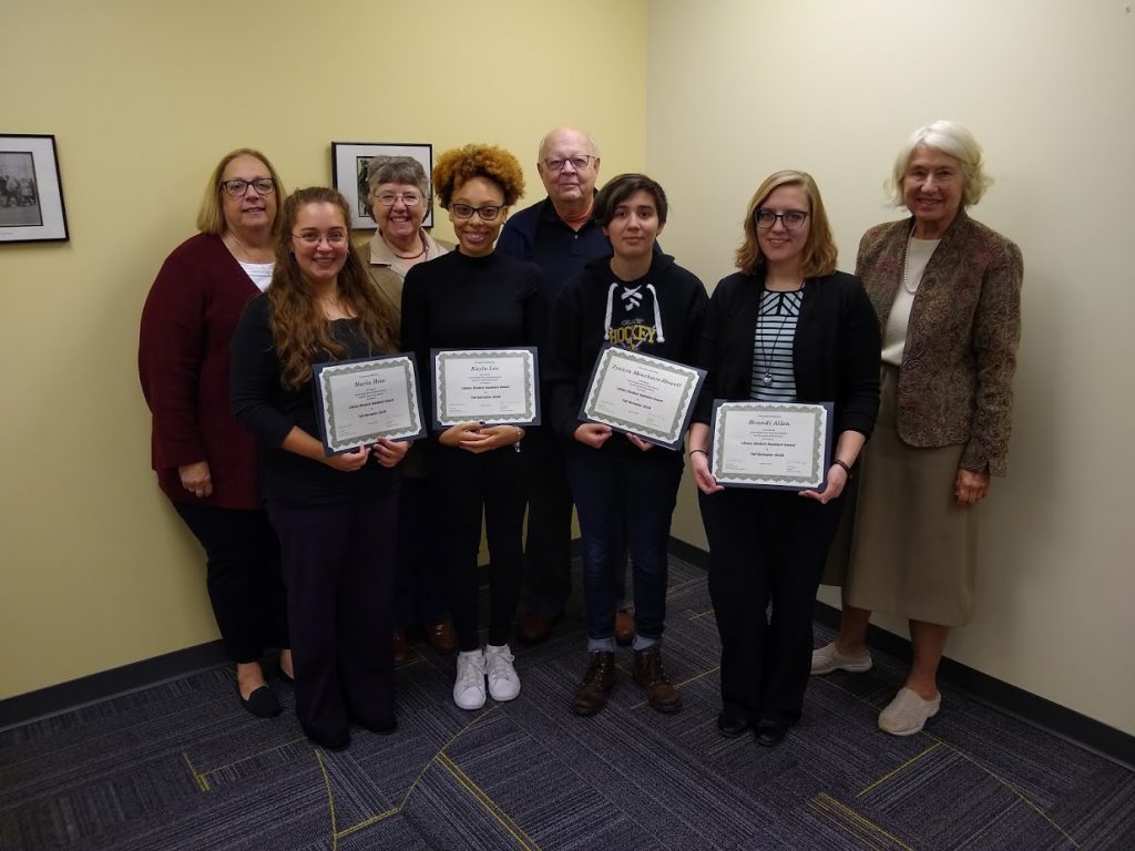 2019 Library Student Assistant Award winners and Board Members