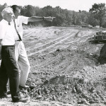 Original caption from DDN (July 1963): "New University site-- Fred White, left, manager of the Dayton Campus, and Ed Likens of Lorenz and Williams, architects, look over progress of excavating being done."