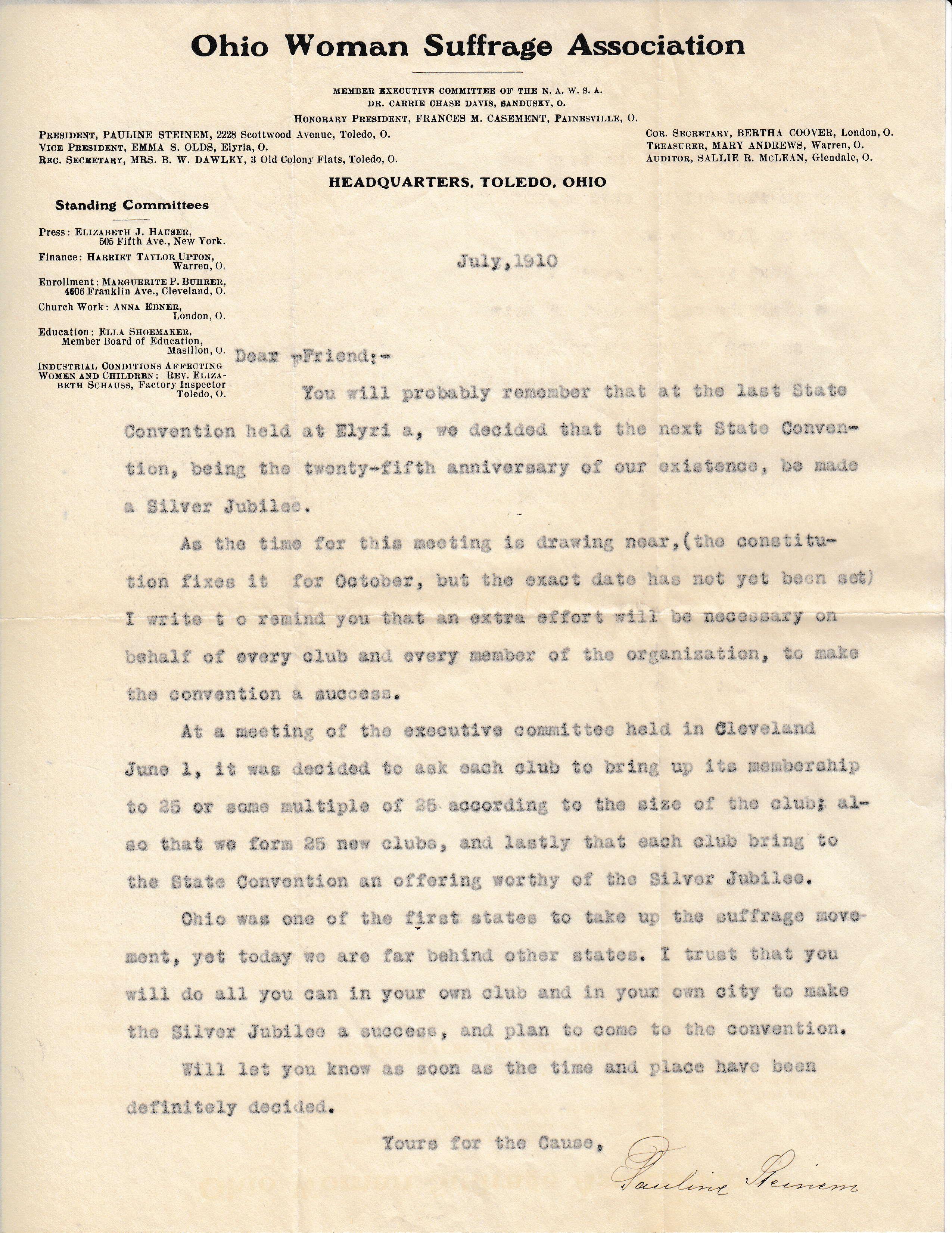 Steinem letter, July 1910, MS-147, B10, F6 (click to enlarge)