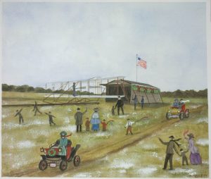 2009 AAUW Xenia Branch Christmas Postcard featuring Huffman Prairie and the Wright Brothers (MS-518, Box 3, File 6, or ms518_e0004)